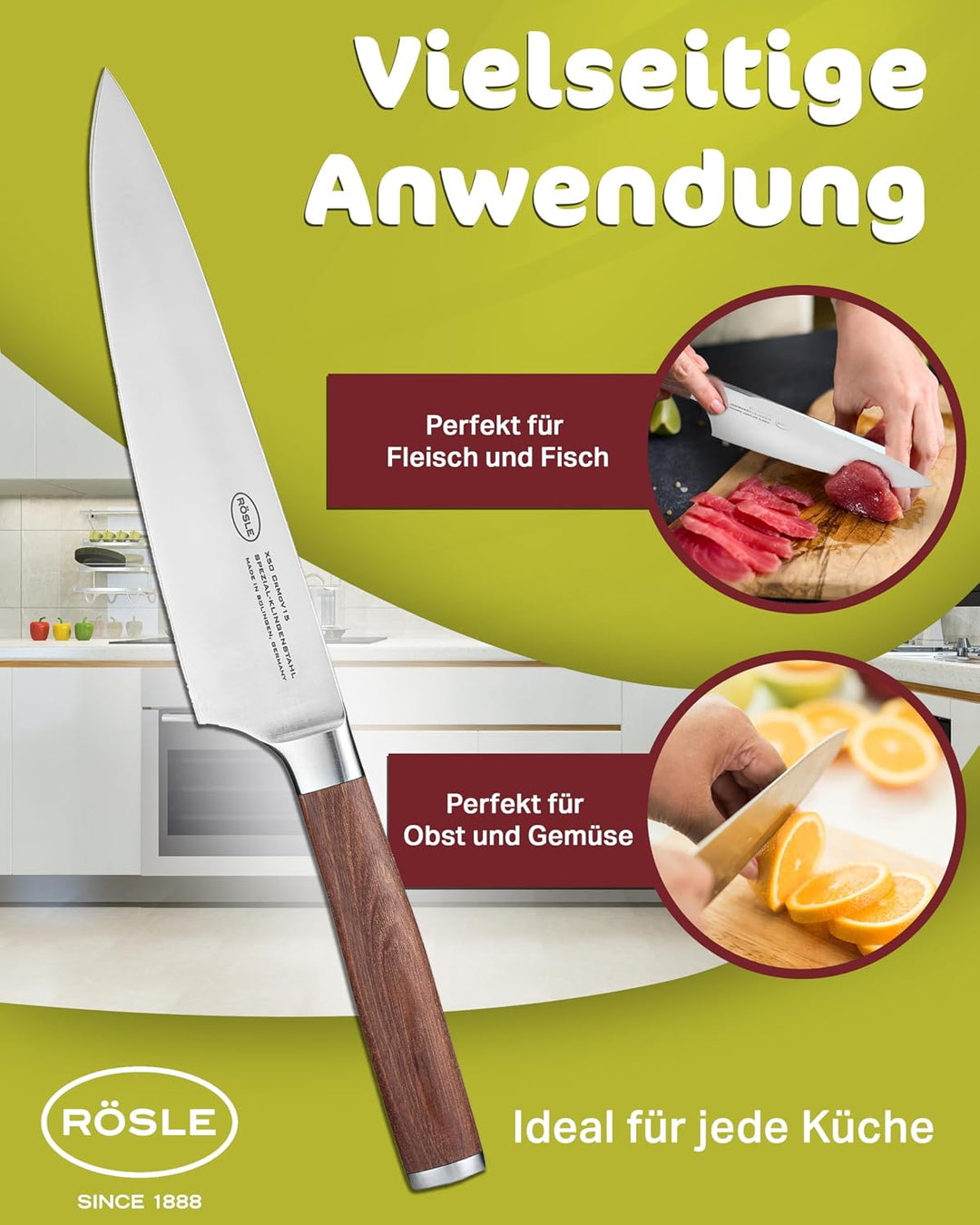 RÖSLE Kochmesser Masterclass, Hochwertiges Küchenmesser zum Schneiden von Fleisch, Fisch, Geflügel u