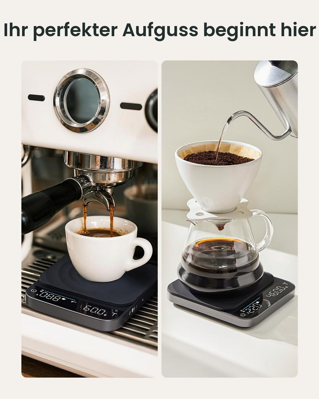 RENPHO Digitale Kaffeewaage mit Timer, Wiederaufladbare 0,1g/3kg Präzise Espressowaage mit Automatis