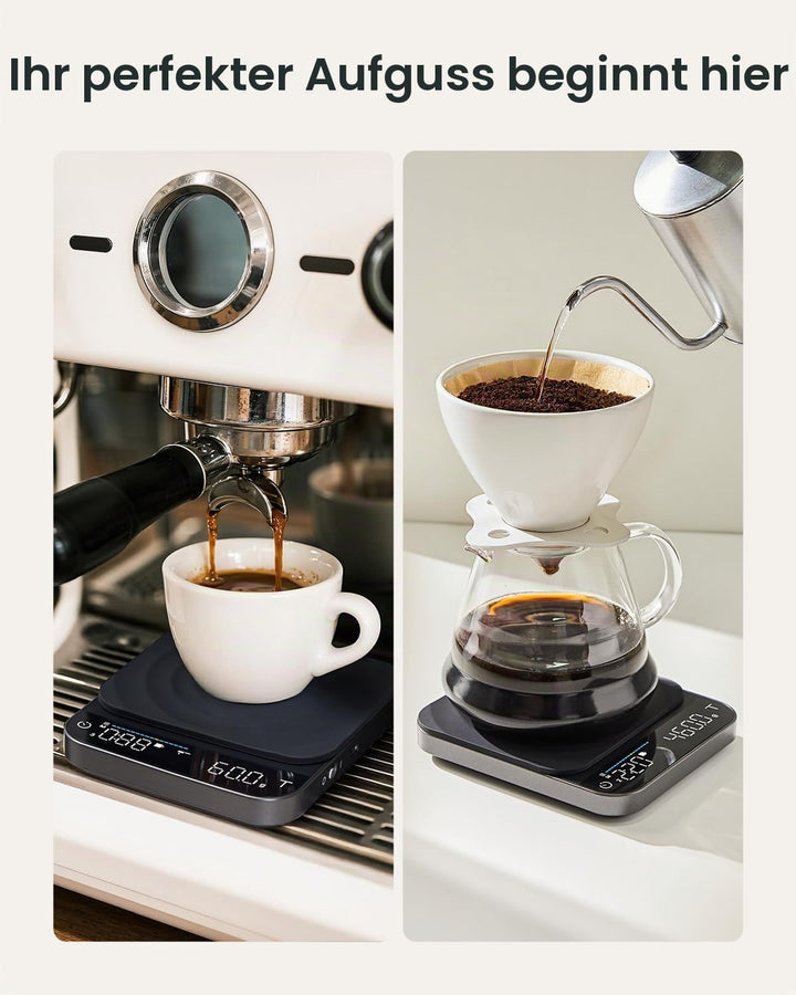 RENPHO Digitale Kaffeewaage mit Timer, Wiederaufladbare 0,1g/3kg Präzise Espressowaage mit Automatis