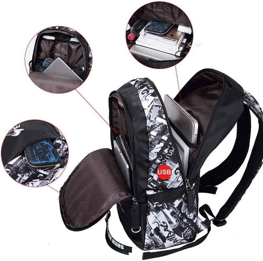 Asge Schulrucksack Jungen Mädchen Teenager Rucksack Gross Schulranzen Reflektierender Wasserdicht Ba