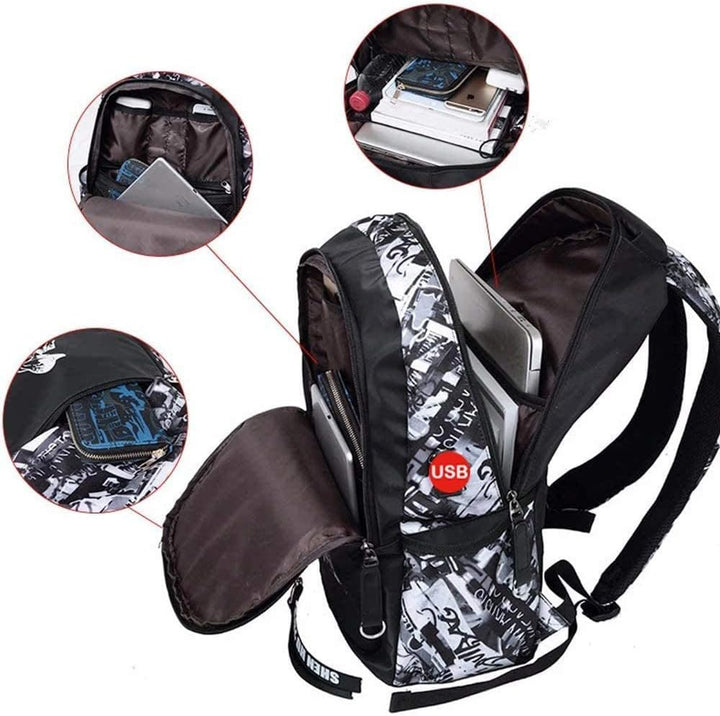 Asge Schulrucksack Jungen Mädchen Teenager Rucksack Gross Schulranzen Reflektierender Wasserdicht Ba