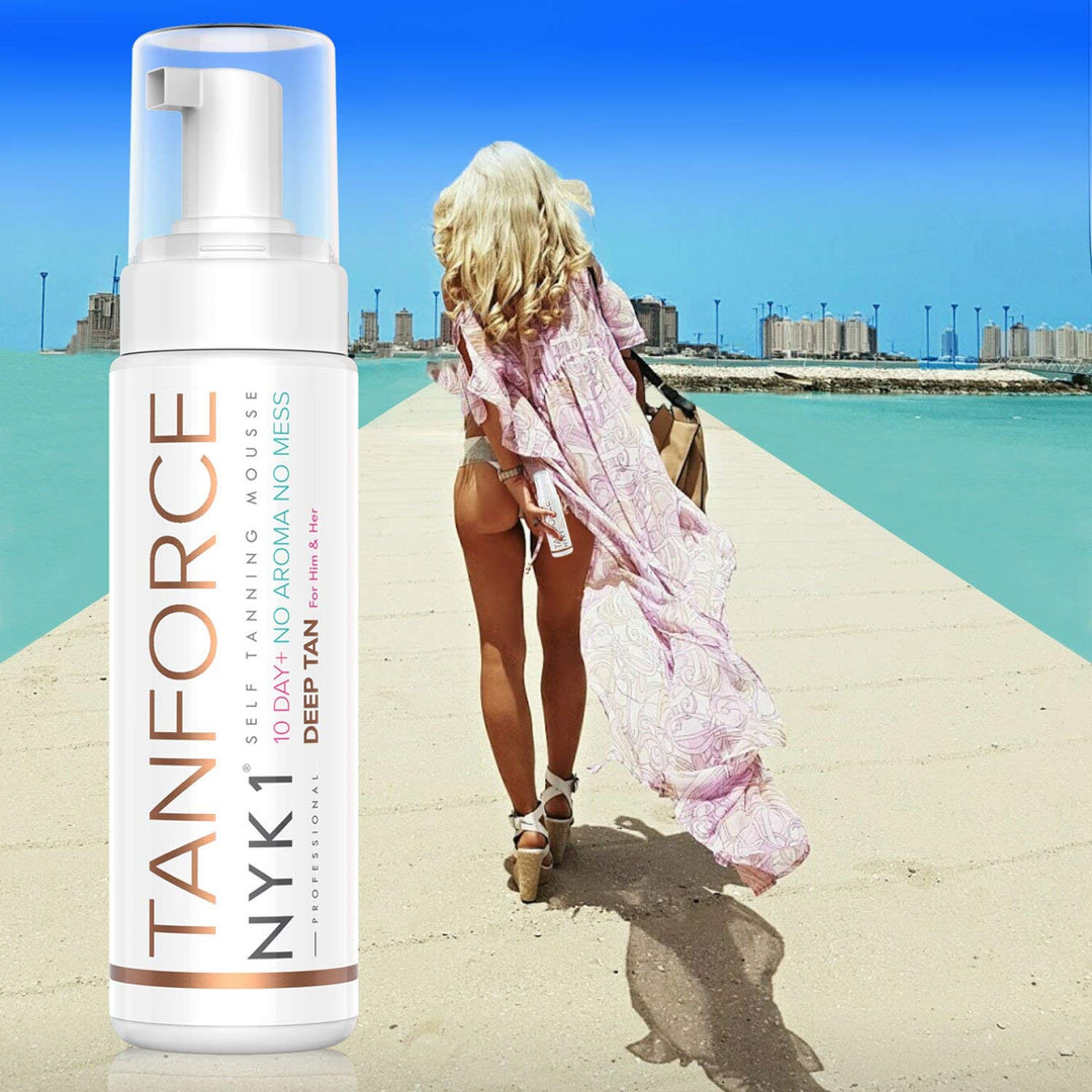 Preisgekrönter Selbstbräuner mit Schwarzem Bräunungshandschuh (250 ml) - Tan Force Natürlicher Körpe