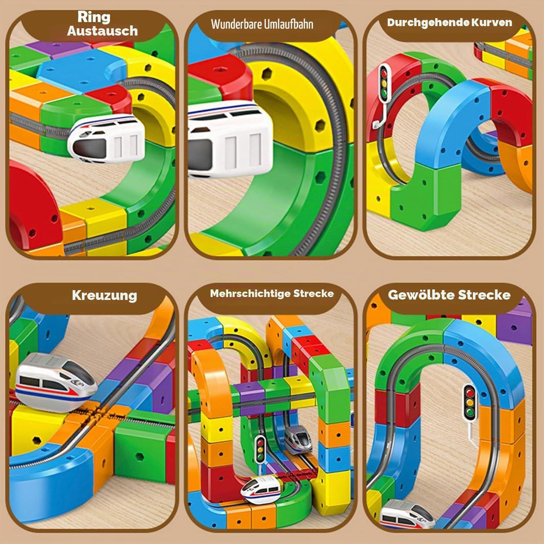81 stück Clickrail Electric Train Set Flexible Rennstrecke, DIY Cube Track Block Zug mit Schwerkraft
