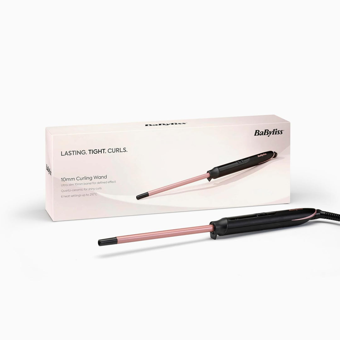BaByliss 10mm Curling Wand Lockenstab mit Quartz-Keramik Beschichtung für Enge Afro-Locken, rosa Sch
