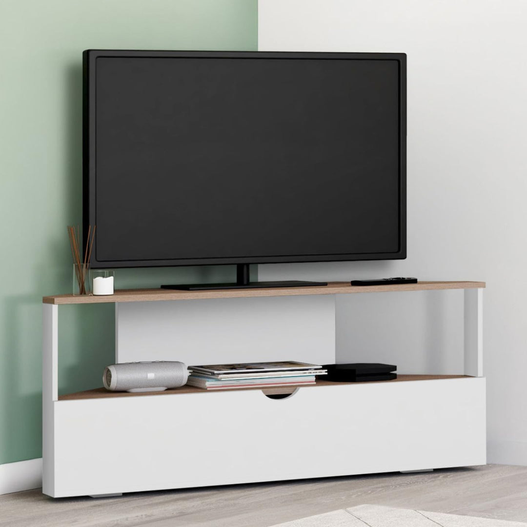 IDMarket – Eck-TV-Schrank 100 cm ELI Holzoptik Buche und Weiss