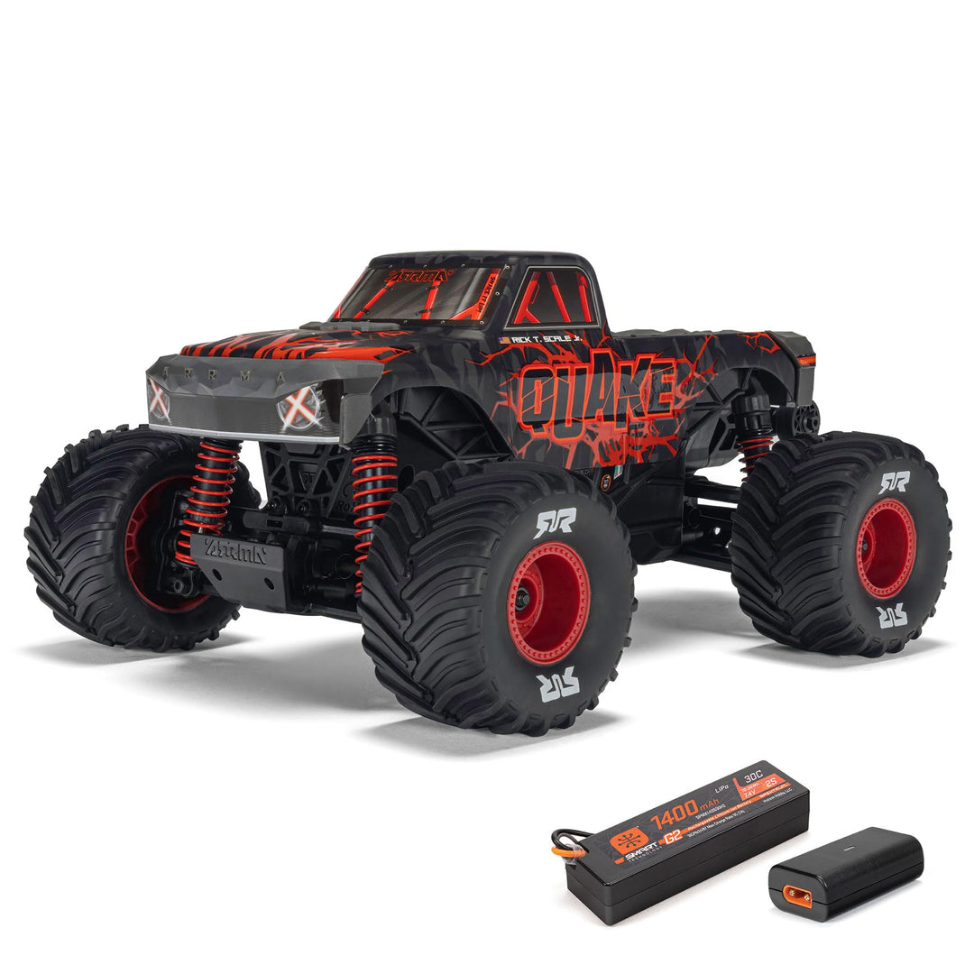 ARRMA RC Truck 1/16 Quake GROM 4X4 RTR Brushed Monster Truck (Akku & Ladegerät enthalten), Rot, ARA2