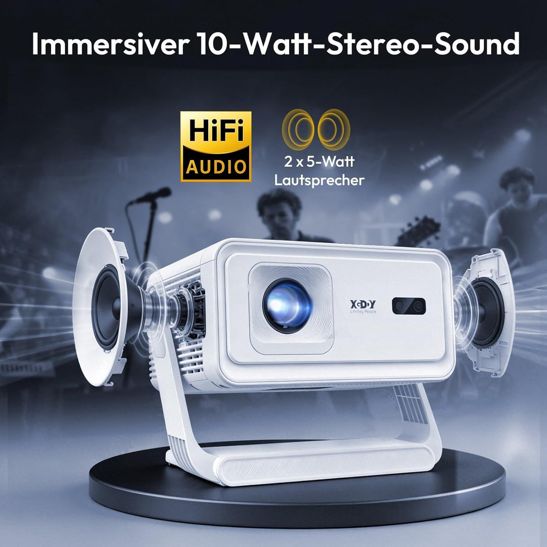 Xgody A1 Smart Beamer Heimkino Projector, Unterstützt 4K 1080P Projektor mit WiFi 6 und Bluetooth 5.