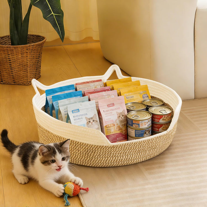 Katzenspielzeugkorb, Katzenspielzeug-Box, Organizer-Körbe, gewebtes Baumwollseil, Haustier-Spielzeug