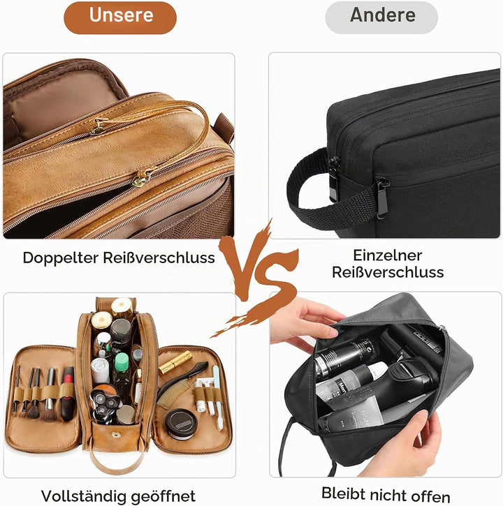 Elviros Kulturbeutel Herren, Geschenke für Männer, PU-Leder Wasserdicht Reise Grosse Öffnung Kulturb