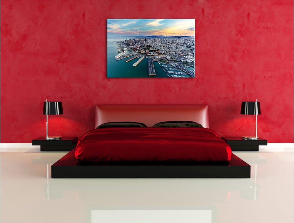 Pixxprint San Francisco bei Sonnenuntergang, Format: 100x70 auf Leinwand, 100x70