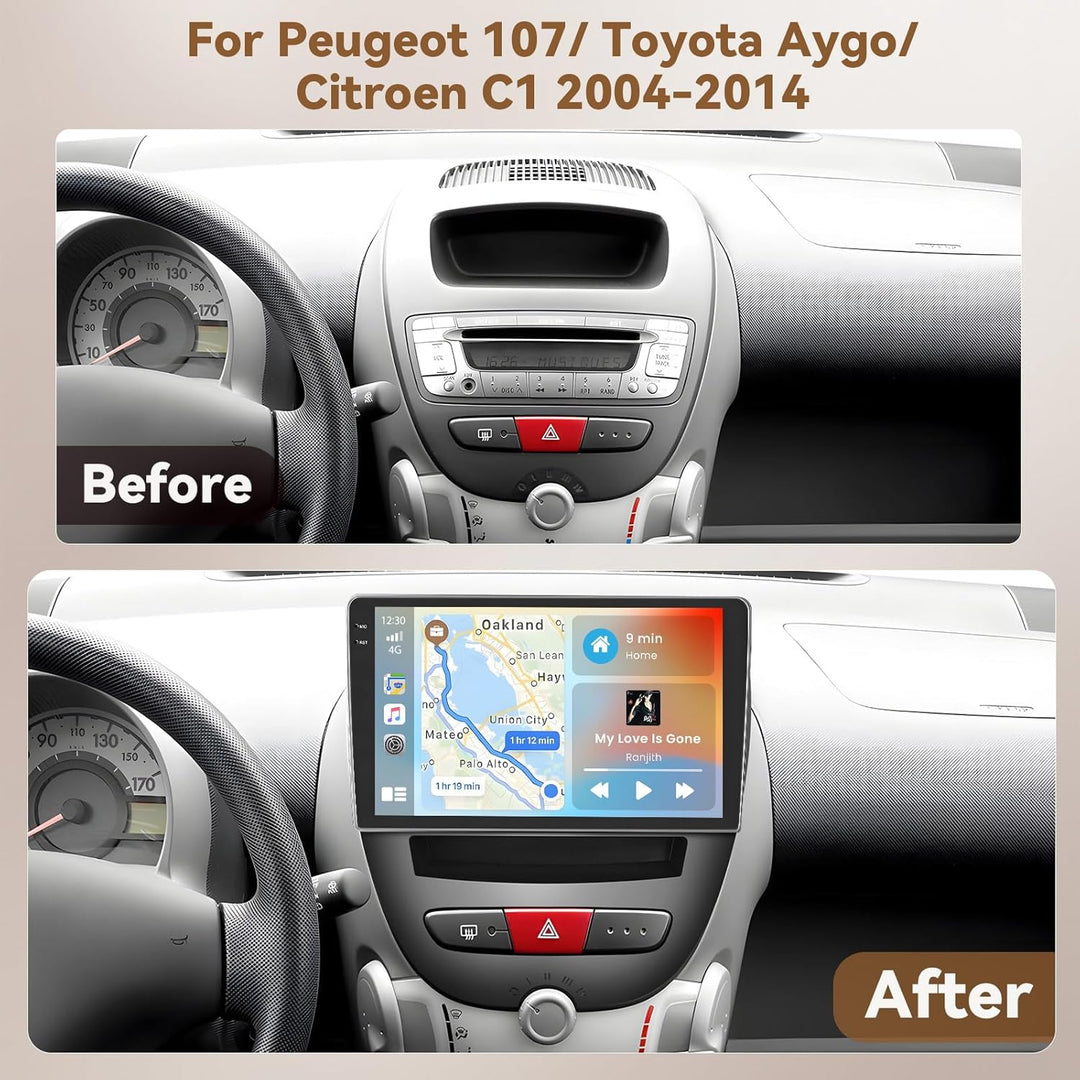 Hikity Android 15 4+128G Autoradio für Toyota Aygo/Peugeot 107/Citroen C1 2004-2014 mit 10,1 Zoll In