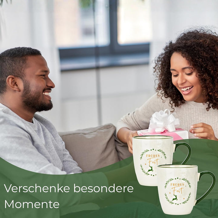 Weihnachtstassen 3er Set Frohes Fest, Kaffeetassen 360 ml - Tassen für Kaffee &amp; Tee für Weihnachten
