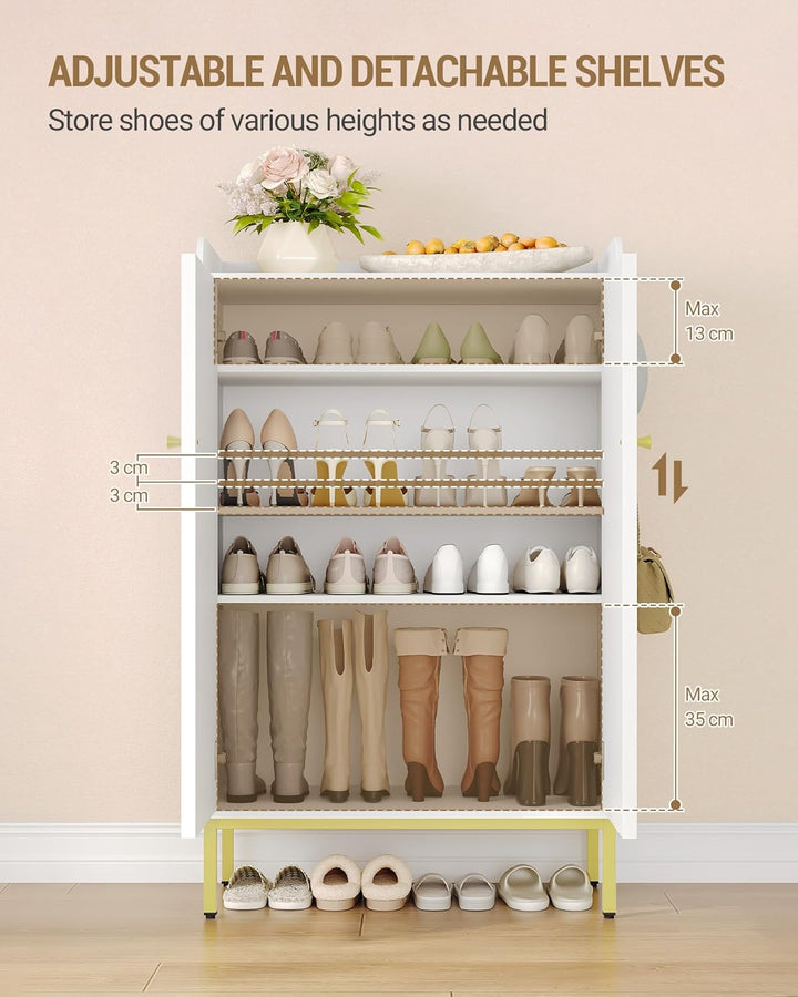 Hzuaneri Schuhschrank, Schuhkommode mit 5 Ebenen, Verstellbare Regalböden, 16-20 Paar, Goldener Grif
