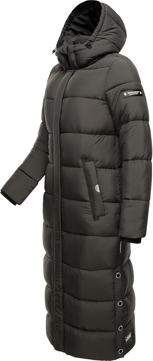 Navahoo Damen Wintermantel Warmer Steppmantel lang mit Abnehmbarer Kapuze Isalie XS-XXL XXL Anthraci