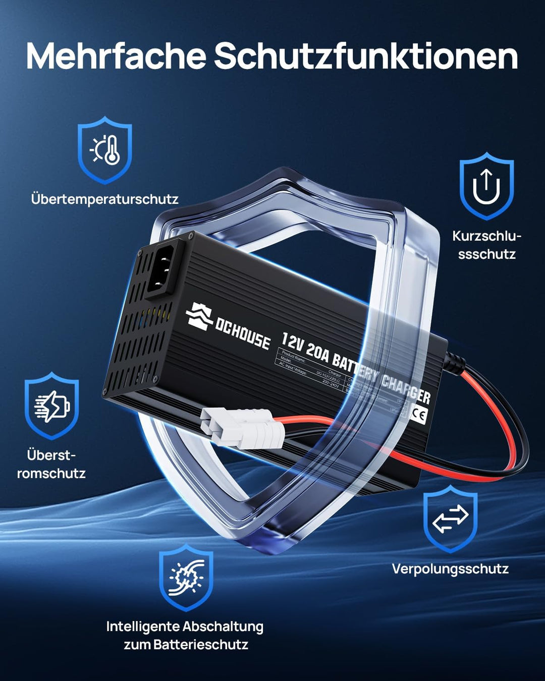 DCHOUSE 12V 20A Lithium Batterie Ladegerät 14.6V LiFePO4 Batterieladegerät mit Batterie-Schnellansch