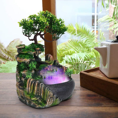 Ejoyous Zimmerbrunnen mit LED-Beleuchtung, Motiv-Brunnen Beleuchtet Indoor-Brunnen aus Polyresin mit