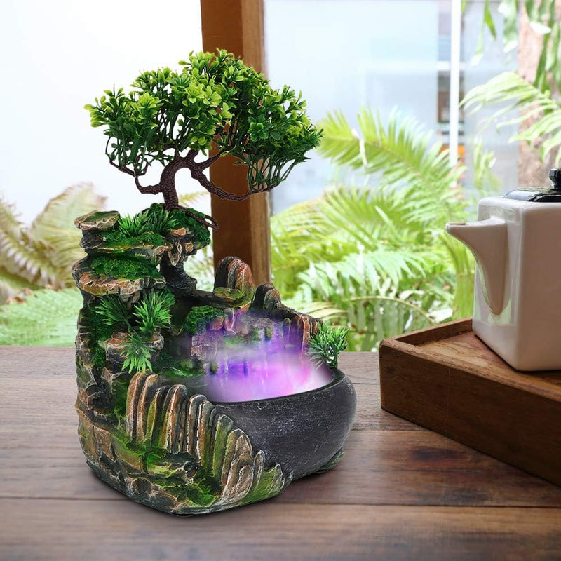 Ejoyous Zimmerbrunnen mit LED-Beleuchtung, Motiv-Brunnen Beleuchtet Indoor-Brunnen aus Polyresin mit