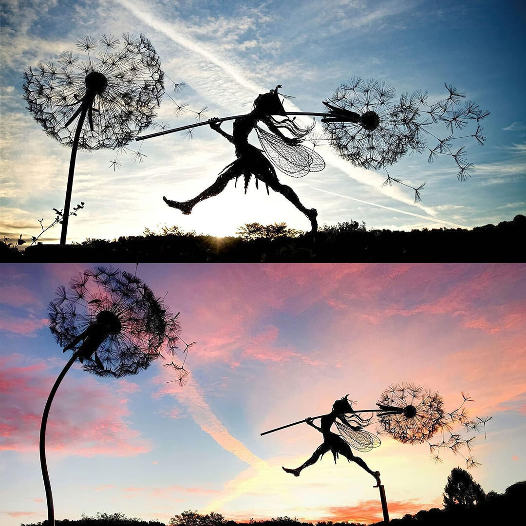 Feen Und Löwenzahn Tanzt Zusammen – Gartendeko Metall, Fairy Bloom Gartendeko, Mythische Feengarten,