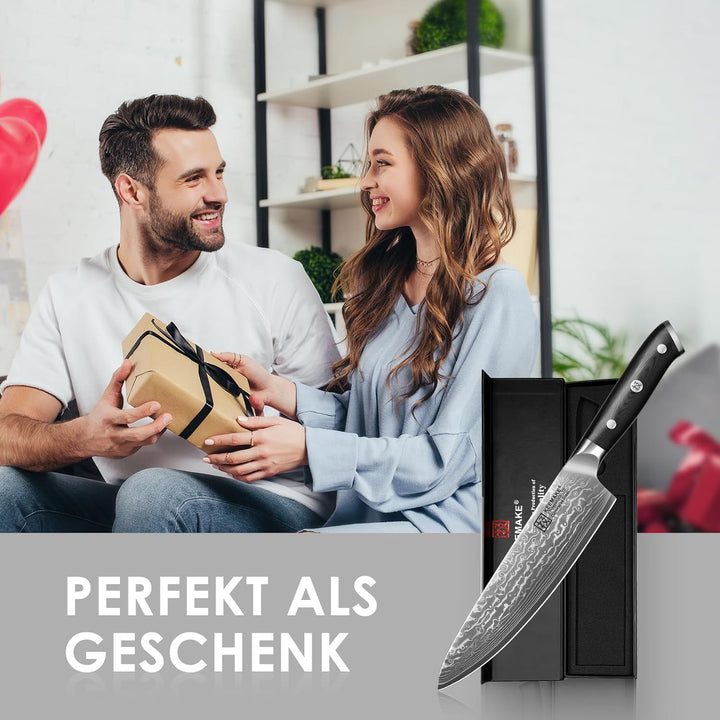 KEEMAKE Damastmesser Kochmesser 20cm, Küchenmesser Scharfes Messer aus 67 Schichten Damaststahl mit