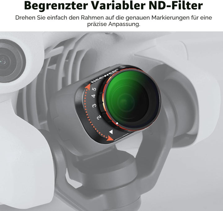 NEEWER Variables ND Filter Set, kompatibel mit DJI Mini 4 Pro, ND2-32 (1-5 Stop)+ND64-512 (6-9 Stop)