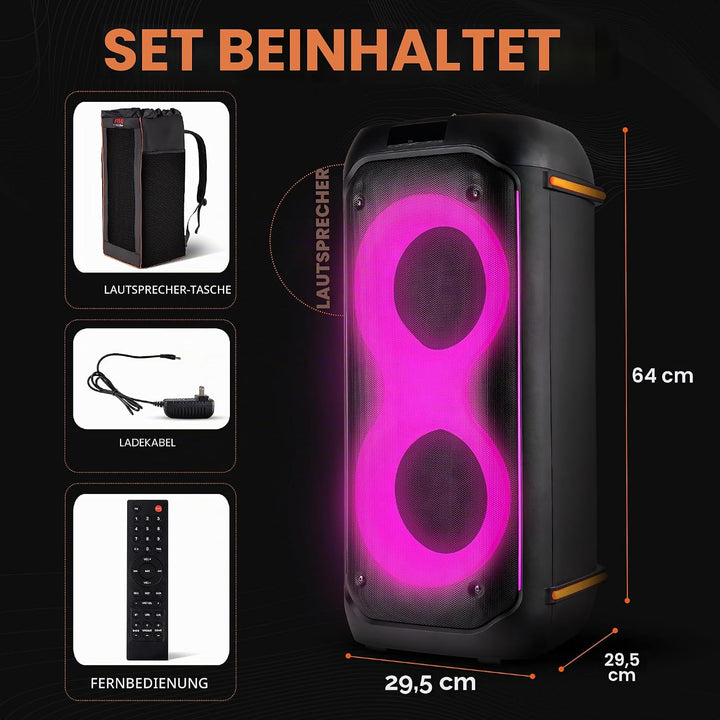Pyle Bluetooth-Party-Lautsprecher 160W, Karaoke-System mit 2X 6,5", Mikrofon, Akku, USB/SD/FM/TWS, P