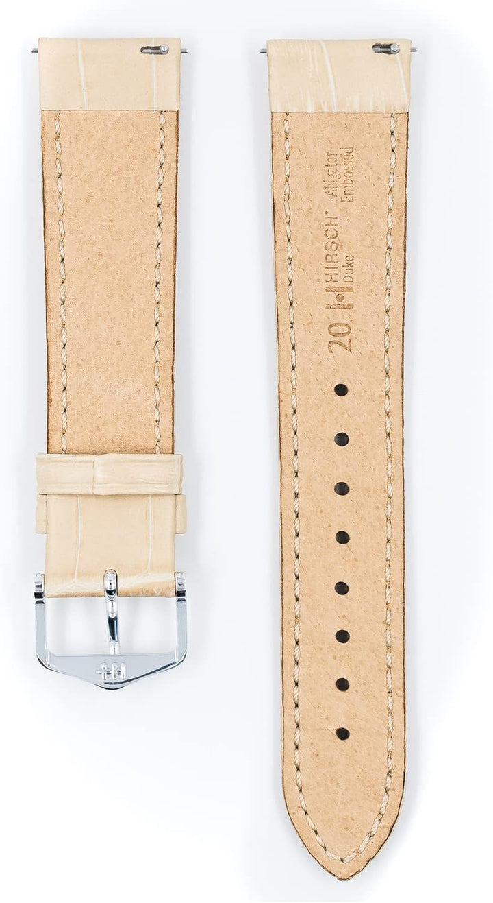 HIRSCH Uhren-Armband Duke - Uhr-Band aus italienischem Kalbs-Leder mit Alligator-Prägung 22 mm Beige