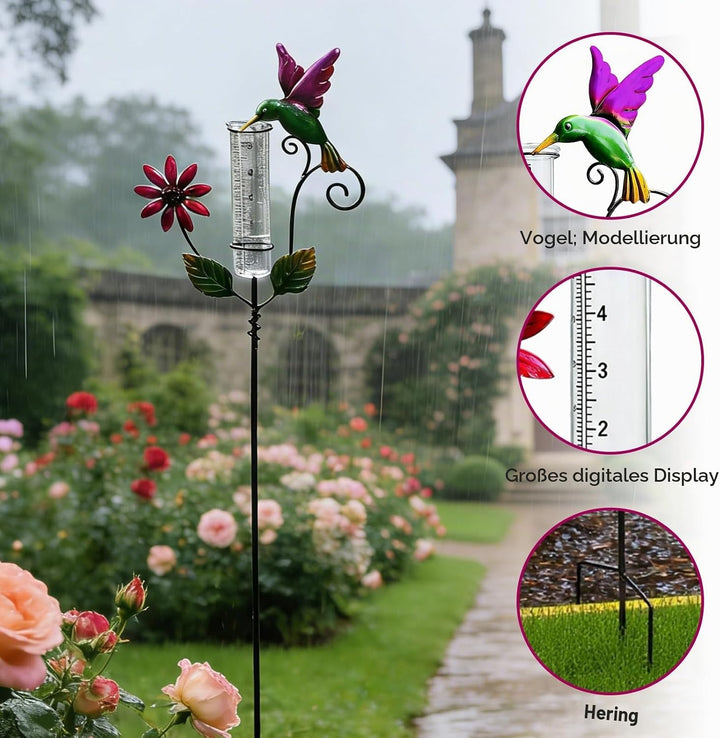 Regenmesser für Garten, Gartendeko Regenmesser Frostsicher, 119cm Gartenstecker Regenmesser, Nieders