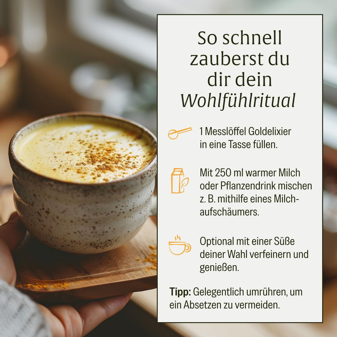 NATURTREU® Goldelixier Goldene Milch Pulver - zur Zubereitung von Kurkuma Latte - enthält 300 g Pulv