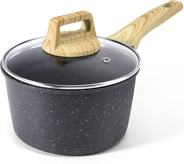 GiPP Kasserolle mit Deckel 18cm Kleiner, Topf Induktion Stielkasserolle, Granit-Antihaftbeschichtete