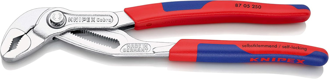 KNIPEX Cobra, Wasserpumpenzange | Rohrzange mit 2k-Griffen, Chrom-Vanadium, Rostschutz verchromt, 25