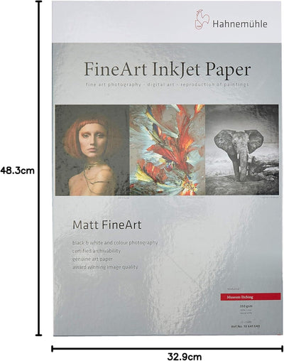 Hahnemühle 10641649 Digital FineArt Museum Etching Papier, 350 g/m², DIN A3+, 329 x 483 mm, naturwei