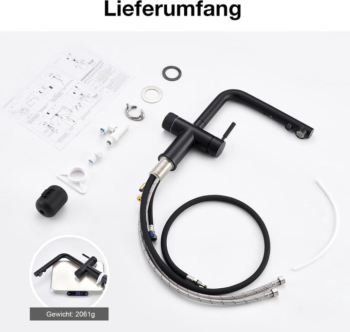 Faustina 3 Wege Küchenarmatur mit Brause ausziehbar, Doppelhebel Armatur Wasserhahn Spültischarmatur