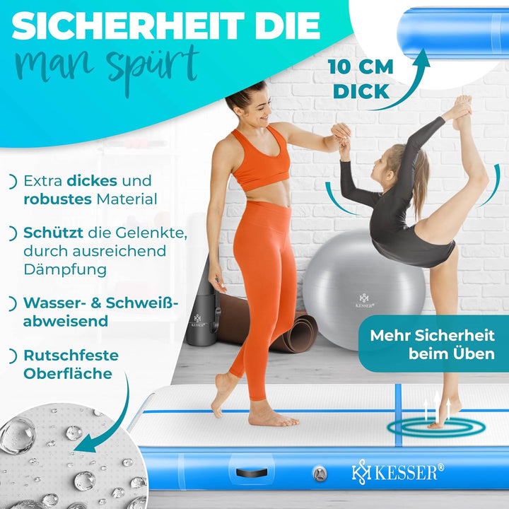 KESSER® Turnmatte Aufblasbar Airtrack Fitness-Matte Gymnastikmatte 3/4/5/6m | inkl. Tragetasche &amp; el