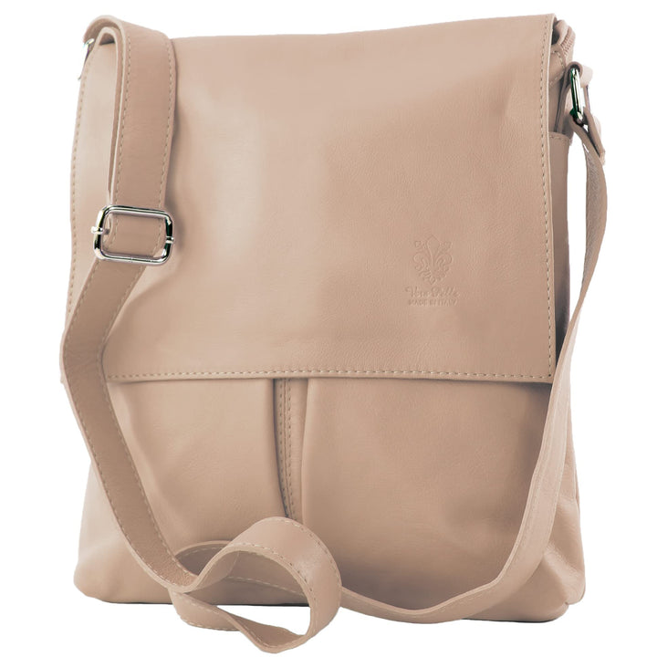 modamoda de - T75 - ital Crossover Umhängetasche Nappaleder Rosabeige2021, Rosabeige2021