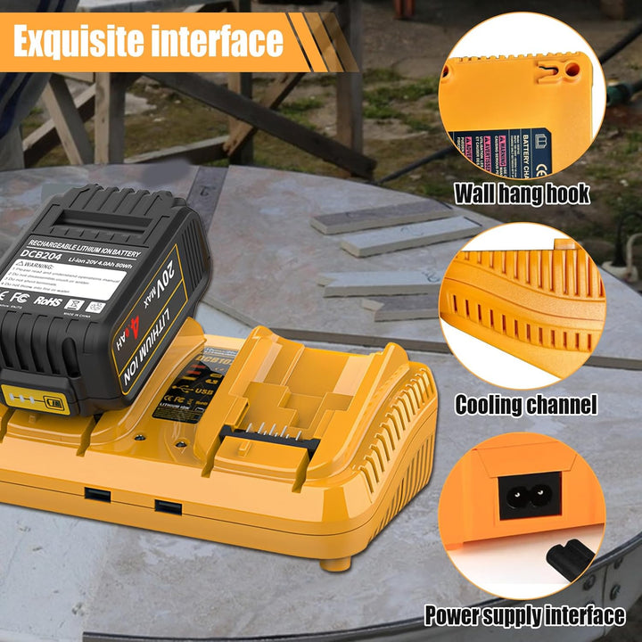 Batterieladegerät Ersatz kompatibel mit Dewalt 12V/20V Akku, 2-Ports Schnellladegerät kompatibel mit