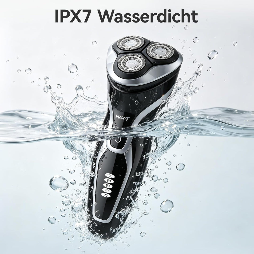 MAX-T Rasierer Herren Elektrisch Nass und Trocken, 3D ProSkin IPX7 Wasserdicht Elektrorasierer mit P