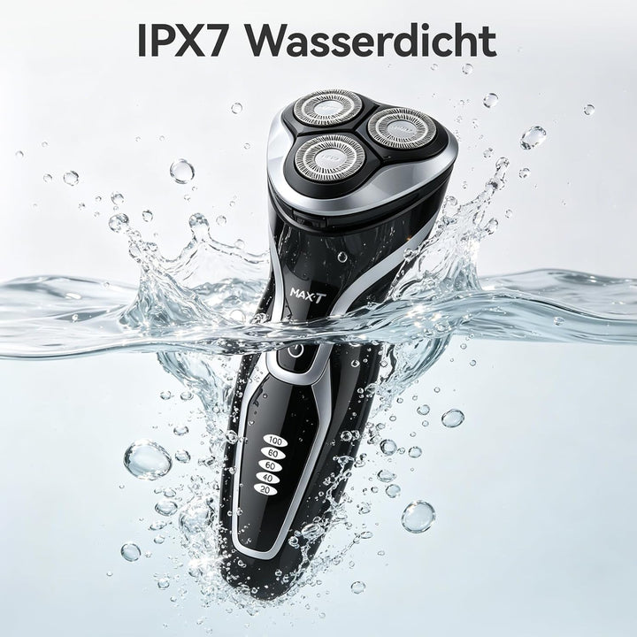MAX-T Rasierer Herren Elektrisch Nass und Trocken, 3D ProSkin IPX7 Wasserdicht Elektrorasierer mit P