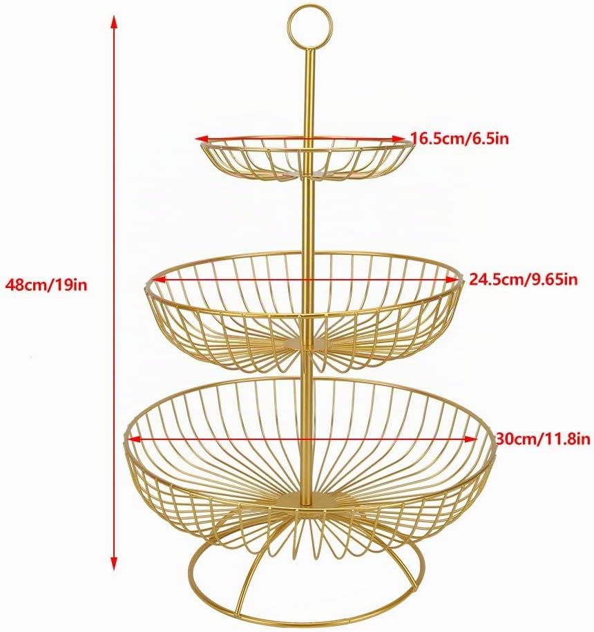 3 Tier Draht Obstkorb Ständer, Metall Tiered Obstkorb Obsthalter Obstschale Servierkorb für Obst Gem