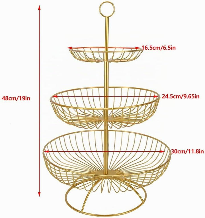 3 Tier Draht Obstkorb Ständer, Metall Tiered Obstkorb Obsthalter Obstschale Servierkorb für Obst Gem