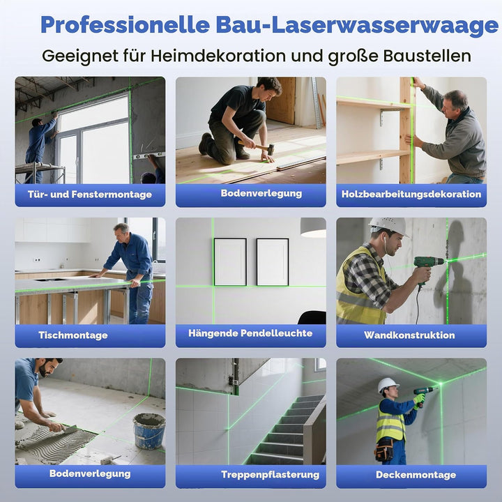 MEREO Kreuzlinienlaser 4×360° Laser wasserwaage, 16 Linien Nivellierlaser | Grn Linienlaser, 4D Selb