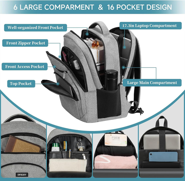 Gross Rucksack Herren, Laptop Rucksack Wasserdicht 17,3 Zoll Schulrucksack Laptoptasche mit USB Lade