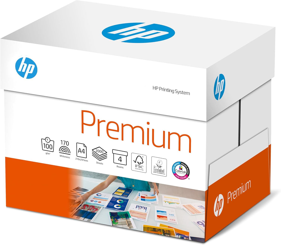 HP Druckerpapier Premium CHP 854: 100g, A4, 2.000 Blatt (4x500), extraglatt, weiss - intensive Farbe