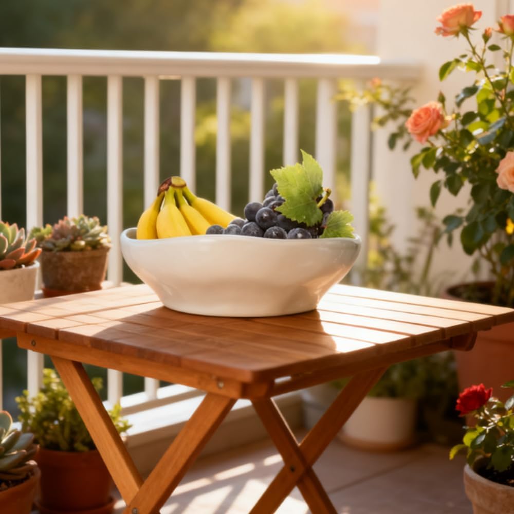 32 cm grosse Obstschale, weisses Porzellan, Salat-Servierschale, Obstkorb für Küche oder Brotkorb, T