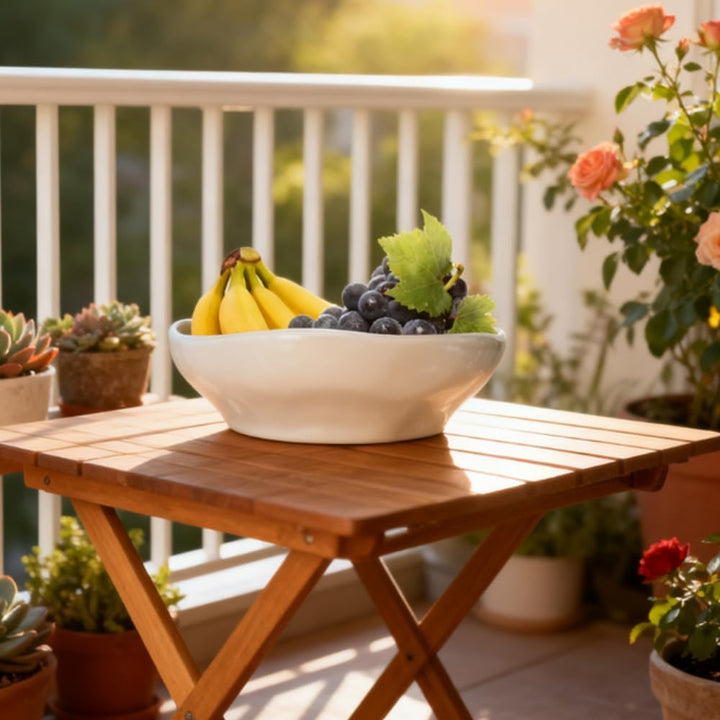 32 cm grosse Obstschale, weisses Porzellan, Salat-Servierschale, Obstkorb für Küche oder Brotkorb, T