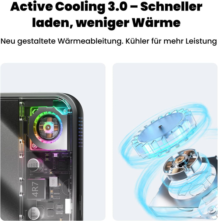 sharge ICEMAG 3 Magsafe Powerbank 10000mAh, Qi2.2 25W Magnetische Powerbank mit Active Cooling 3.0,