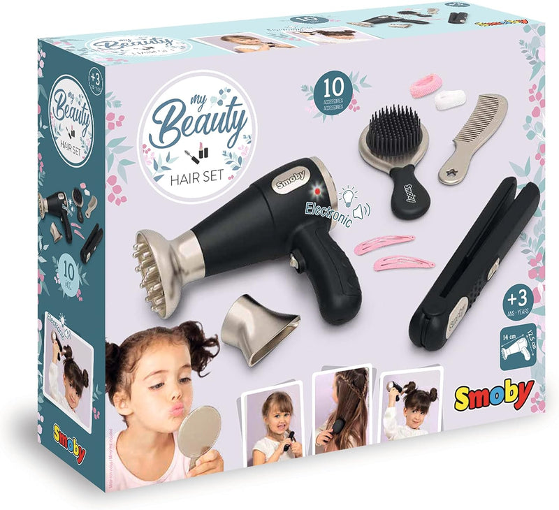 Smoby Toys - My Beauty Frisier-Set für Kinder - Haar-Styling-Spielzeug mit batteriebetriebenem Föhn,