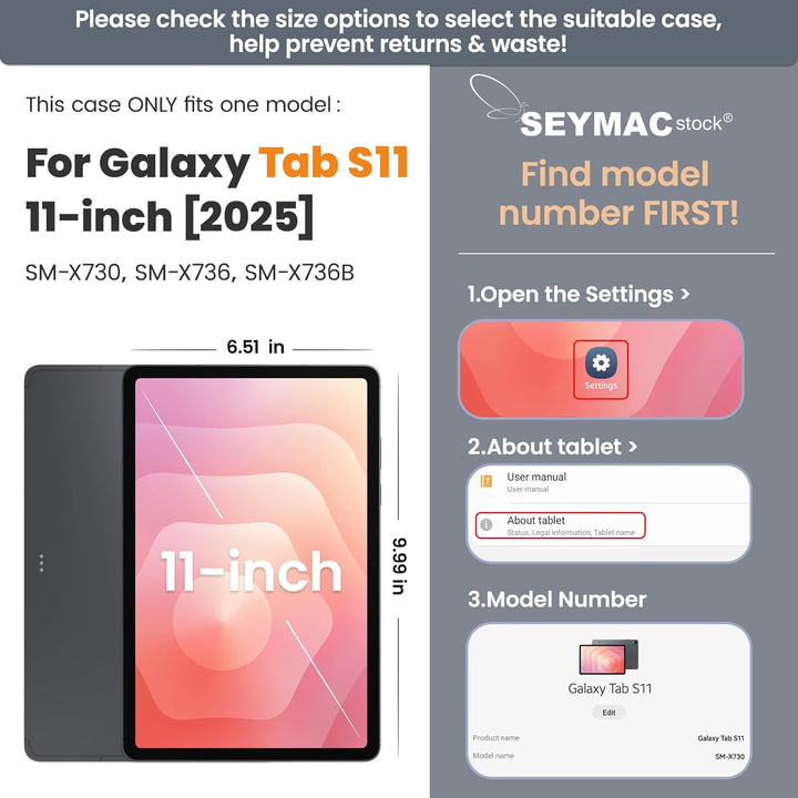 SEYMAC stock Hülle für Samsung Galaxy Tab S11 11 Zoll 2025, Stossfeste Hülle mit Displayschutz, 360°