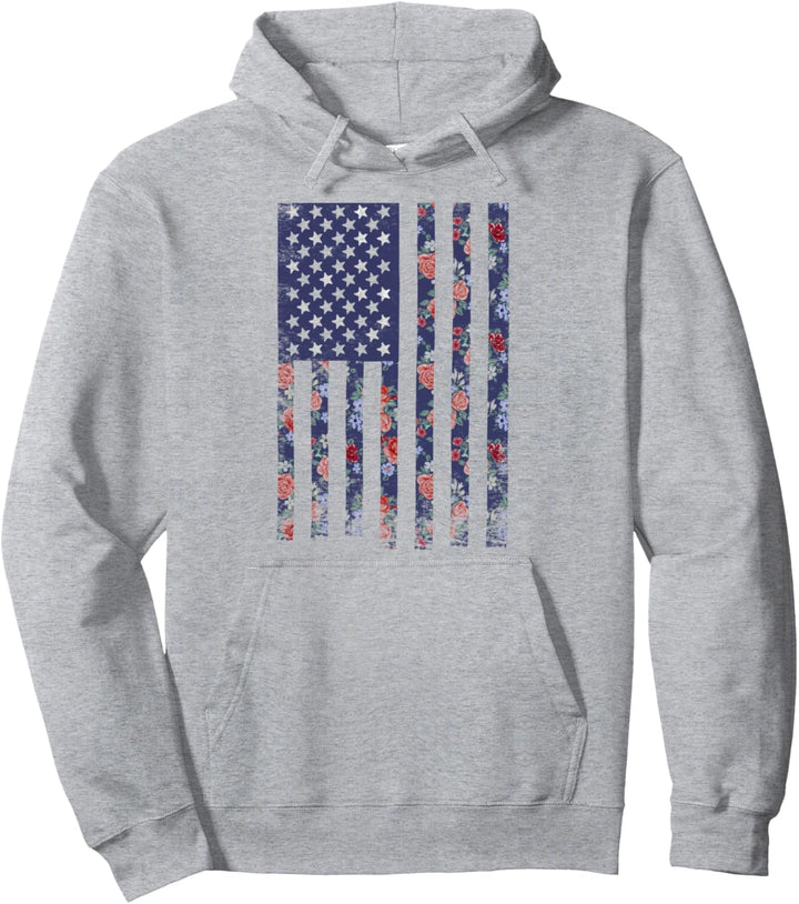 Trendy Floral Flag Pullover Hoodie