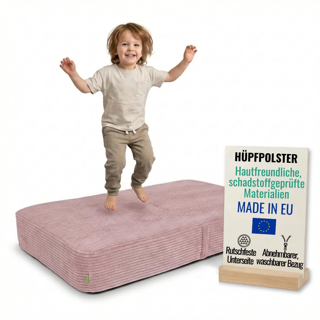 Hüpfpolster für Kinder Indoor 70x110x17 cm, mit abnehmbarem Bezug | Hüpfkissen mit Federn &amp; Schaumst