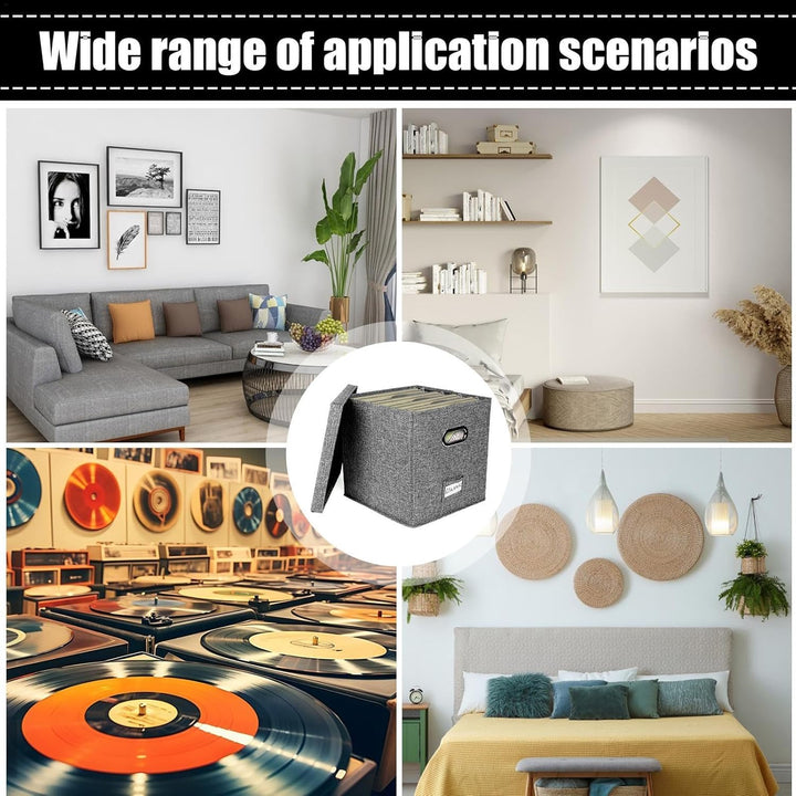 Vinyl-Platten-Aufbewahrungsbox,Vinyl Schallplattenboxen Mit Deckel Und Griffen,Stapelbarer Tragbarer